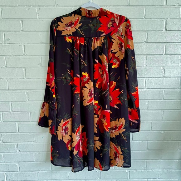 Umgee Black Collared Long Sleeve Dress w/ Vibrant Floral Pattern, SZ L LIKE NEW - Picture 7 of 7